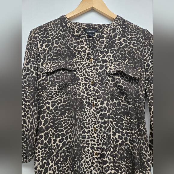 Jessica Womens Leopard Print Sheer Blouse - Picture 6 of 8